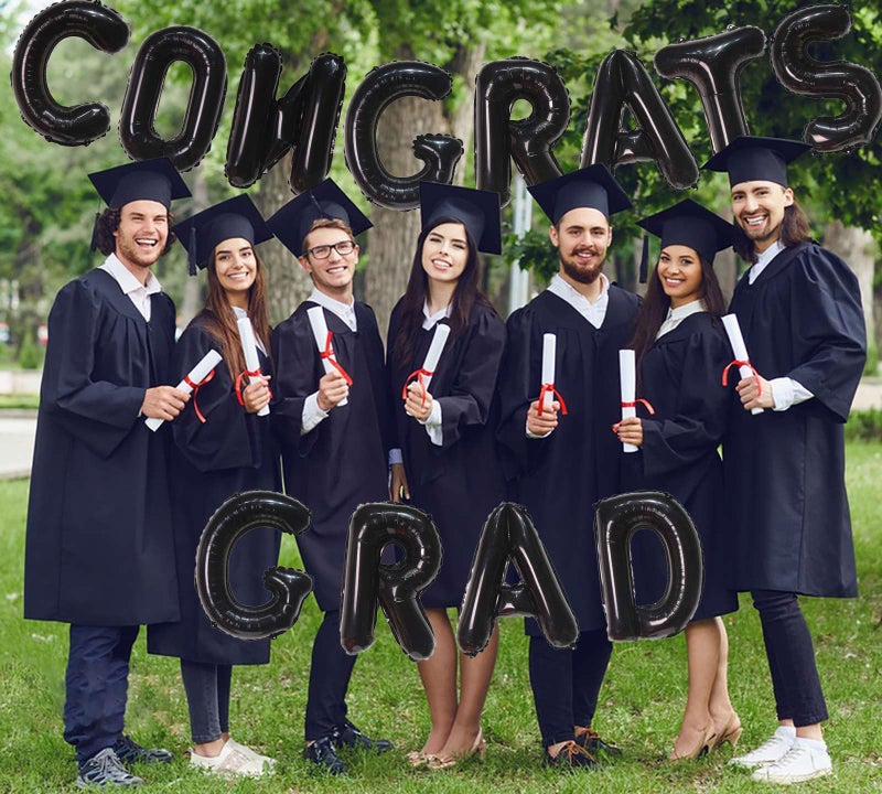 KALOR 16 Inch Black Congrats Grad Banner Balloons, Black Congrats Grad Letters Sign, Graduation Decorations 2025 for Congrats Grad Party Decorations 2025 - Image 4